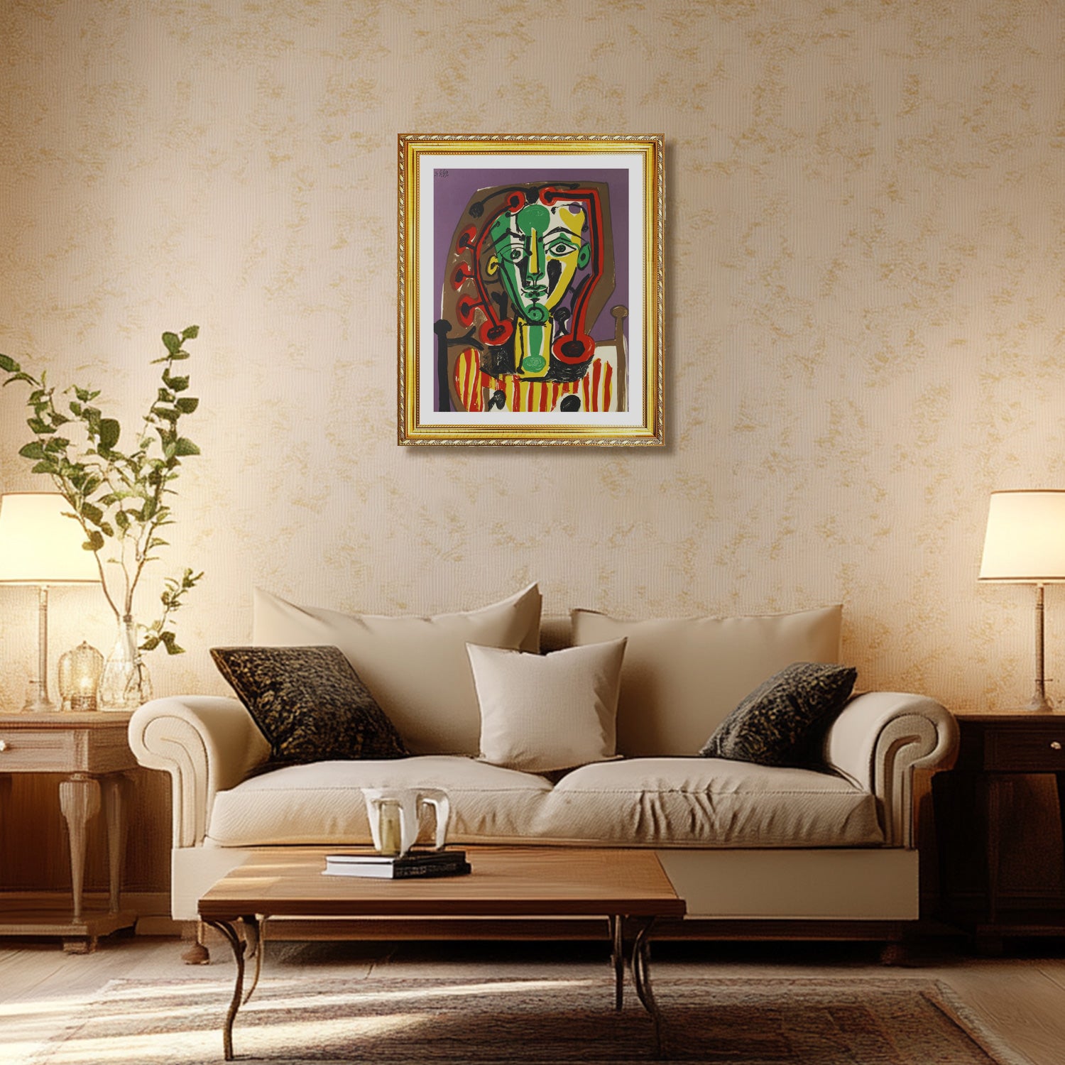 Pablo Picasso Wall Art Figure With Striped Bodice Poster Framed Art